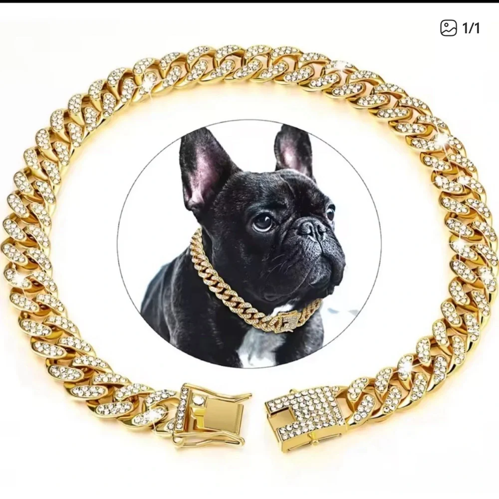 Luxury Gold Dog Collar with Rhinestones